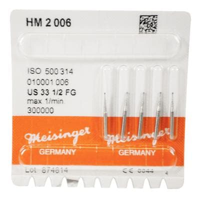 Meisinger HM2 Tungsten Carbide Bur, Inverted Cone, FG Friction Grip, #33-1/2, 0.6 mm Head, 5/Pkg thumbnail 6