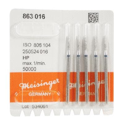 Meisinger Multi-Use Diamond Bur, HP, Long Flame, #863, 1.6 mm, Medium (Blue), 5/Pk, 863-016-HP thumbnail 7