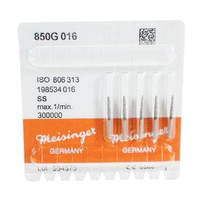Meisinger 850G-016-SS Diamond Bur, Round End Taper (Cone), Coarse Grit, Green Ring, FG Short Shank, 1.6 mm Head Diameter, 8.0 mm Head Length, 5/Pkg thumbnail 7