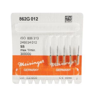 Meisinger Multi-Use Diamond Bur, FGSS, Flame, #862G, 1.2 mm Head, 8 mm Working Length, Coarse, Green, 5/Pk, 862G-012-SS thumbnail 9