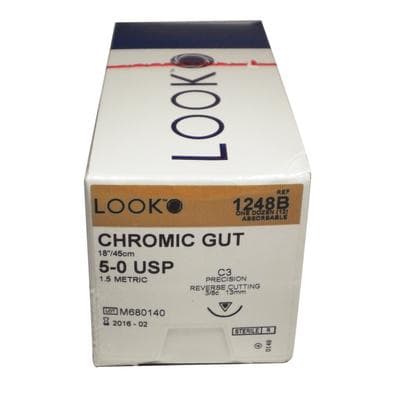 Look Chromic Gut Absorbable Suture, 5-0, 18"/45 cm, C-3 Precision Reverse Cutting Needle, 3/8 Circle, 12/Pk, 1248B thumbnail 13