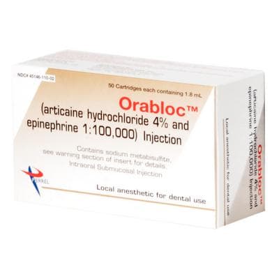 Orabloc Articaine HCl 4% with Epinephrine 1:100,000 Injection Cartridges, 1.8 mL, Gold Box, 50/Box, 2101051 thumbnail 16