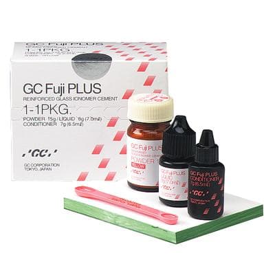 GC Fuji PLUS Resin-Reinforced Glass Ionomer Luting Cement, Powder/Liquid 1:1:1 Kit, 15 g Powder, 7 mL Liquid, 6.5 mL Conditioner, #431011 thumbnail 26