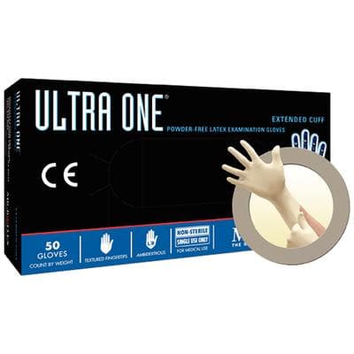 Ultra One Latex Exam Gloves, Powder-Free, Non-Sterile, Small, Natural, Textured, Extended Cuff, 50/Box, UL-315-S thumbnail 15