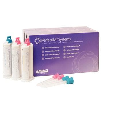 J Morita PerfectIM Blue Velvet 90 Second VPS Impression Material Cartridge Kit, 3 x 50 ml Cartridges with 12 Mixing Tips, 21-300-550 thumbnail 6