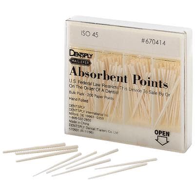 Dentsply Maillefer Absorbent Paper Points, ISO #45, 0.02 Taper, Hand Rolled, White, Bulk Box of 200, 670414 thumbnail 6