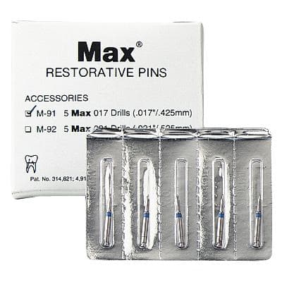 Max M-91 Restorative Pin Drills, Blue, Depth-Limiting, 0.017" x 0.075" (0.425 x 1.9 mm), 5/Pk thumbnail 10