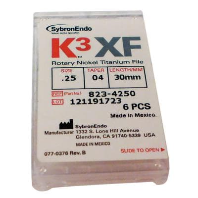 K3XF Nickel Titanium Rotary Files, #25, .04 Taper, 30 mm, Red, 6/Pkg, 823-4250 thumbnail 8