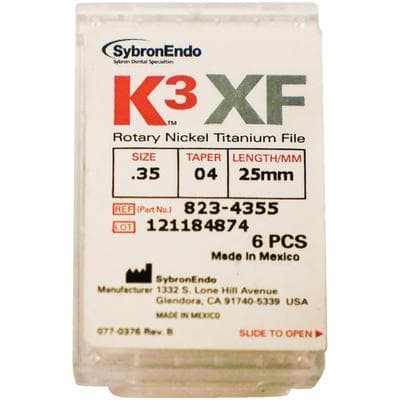 K3XF NiTi Rotary Files, 25 mm, .04 Taper, #35, Green, 6/Pk, 823-4355 thumbnail 16