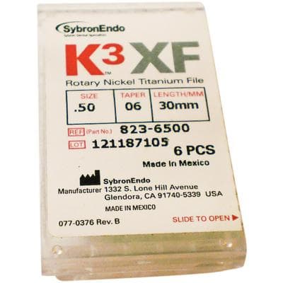 Kerr K3 XF NiTi Rotary Files, #50/.06 Taper, 30mm, Yellow, 6/Pk, 823-6500 thumbnail 7
