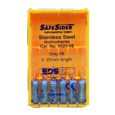 SafeSiders Endodontic Reamers, Stainless Steel, 25 mm, 0.02 Taper, Size #08, Grey, 6/Pkg, 5025-08 thumbnail 15