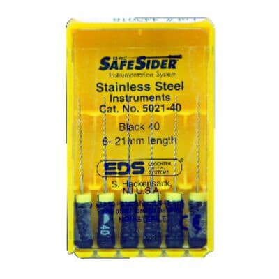 SafeSiders Endodontic Hand Reamers, 21 mm, 0.02 Taper, Size #40, Black, Stainless Steel, 6/Pkg, 5021-40 thumbnail 12