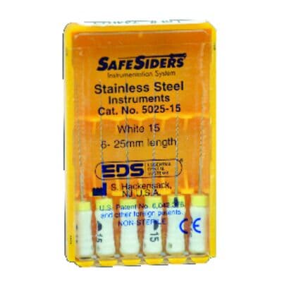 SafeSiders Endodontic Reamers, #15, 25mm, .02 Taper, Stainless Steel, White, 6/Pkg, 5025-15 thumbnail 15