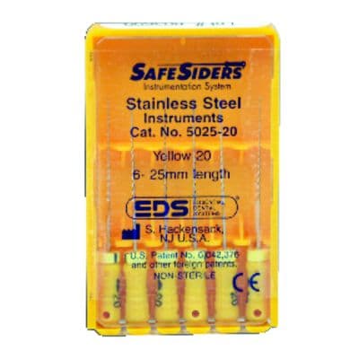 SafeSiders Endodontic Hand Reamers, Stainless Steel, 25 mm, 0.02 Taper, #20, Yellow, 6/Pack, 5025-20 thumbnail 14