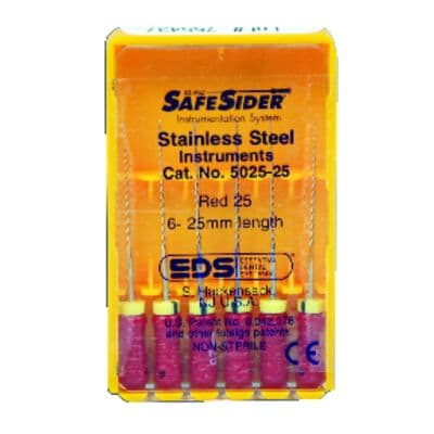 SafeSiders Endodontic Hand Reamers, 25 mm, 0.02 Taper, Size #25, Red, Stainless Steel, 6/Pkg, 5025-25 thumbnail 14