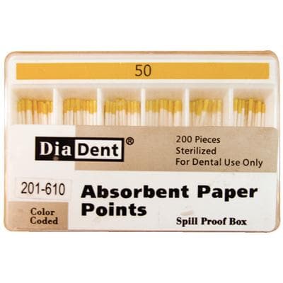 DiaDent Absorbent Paper Points, #50 (Yellow), .02 Taper, Non-Marked, Spill-Proof Box of 200 thumbnail 5