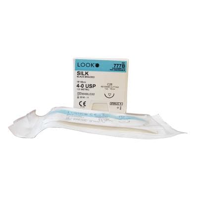 Look Silk Black Braided Non-Absorbable Suture, 4-0, 18"/45 cm, C26 Reverse Cutting 1/2 Circle Needle, 12/Box, 777B thumbnail 10