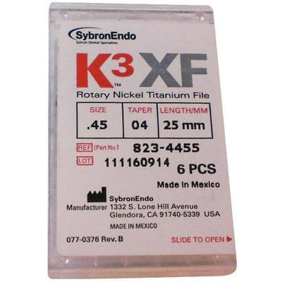 K3XF NiTi Rotary Files, .04 Taper, #45, 25 mm, White, 6/Pk, 823-4455 thumbnail 15