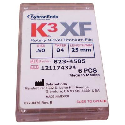 K3XF NiTi Rotary Files, 25 mm, .04 Taper, #50, Yellow, 6/Pk, 823-4505 thumbnail 9