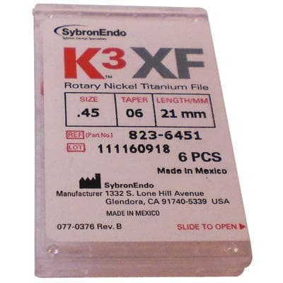Kerr K3 XF NiTi Rotary Files, #45 Tip, .06 Taper, 21mm, White, 6/Pk, 823-6451 thumbnail 7