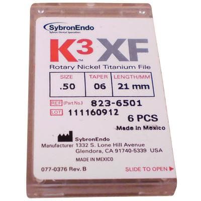 K3 XF NiTi Rotary Files, Taper .06, 21mm, Size #50, Yellow, 6/Pk, 823-6501 thumbnail 7
