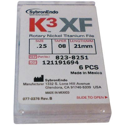 K3XF Nickel Titanium Rotary Files, .08 Taper, Size #25, 21 mm, Red, 6/Pk, 823-8251 thumbnail 8