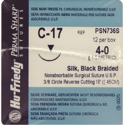Perma Sharp® Non-Absorbable Silk Black Braided Suture, 4-0, 18", C-17 Reverse Cutting 3/8 Circle Needle, 12/Box, PSN736S thumbnail 10