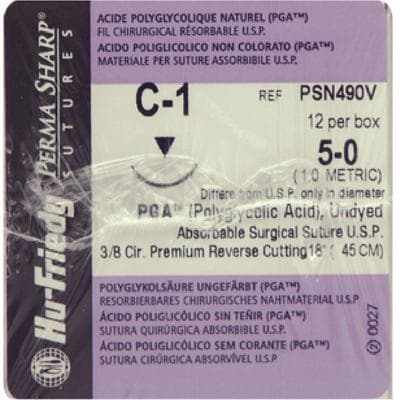 Perma Sharp® Absorbable PGA Undyed Braided Suture, 5-0, C-1 Needle, 3/8 Circle Premium Reverse Cutting, 18", 12/Pk, PSN490V thumbnail 6