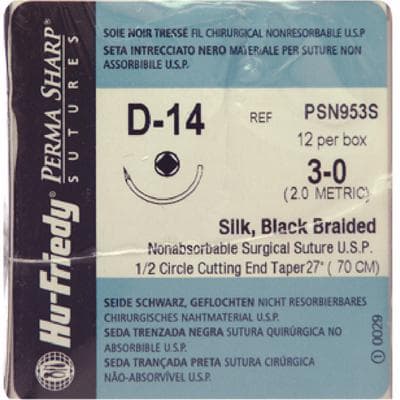 Perma Sharp Non-Absorbable Silk Black Braided Suture, 3-0, D-14 Cutting End Taper 1/2 Circle Needle, 27", 12/Box, PSN953S thumbnail 7