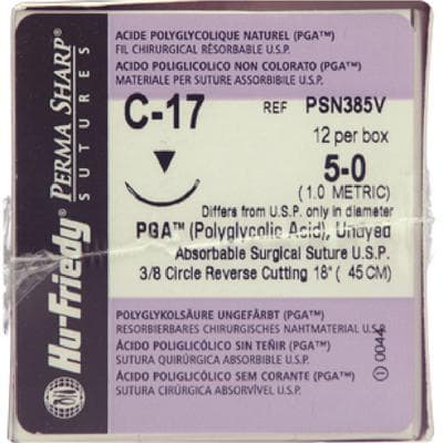 Hu-Friedy Perma Sharp Absorbable Suture, 5-0 PGA Undyed Braided, 18", C-17 3/8 Circle Reverse Cutting Needle, 12/Box, PSN385V thumbnail 10