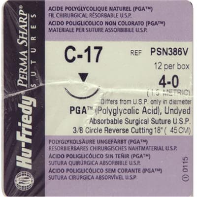 Perma Sharp® Absorbable PGA Undyed Braided Suture, 4-0, C-17 Reverse Cutting 3/8 Circle Needle, 18", 12/Box, PSN386V thumbnail 7