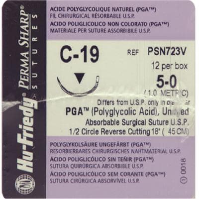 Perma Sharp® Absorbable PGA Undyed Braided Suture, 5-0, C-19 1/2 Circle Reverse Cutting Needle, 18", 12/Box, PSN723V thumbnail 13