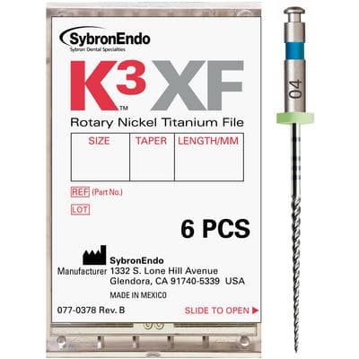 K3XF NiTi Rotary Files, 25 mm, .04 Taper, Assorted Sizes #15-40, 6/Pk, 823-4025 thumbnail 13