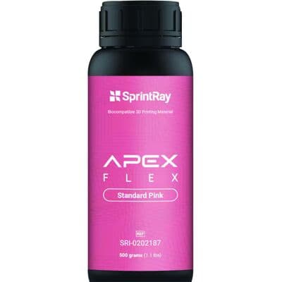 SprintRay Apex Flex Partial Base 3D Printing Resin, Standard Pink, 500g Bottle thumbnail 7