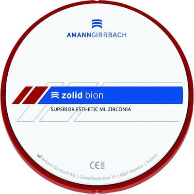 Zolid Bion 3D Zirconia CAD/CAM Disc, BL1, 98 x 16 mm, 1/Pkg thumbnail 3