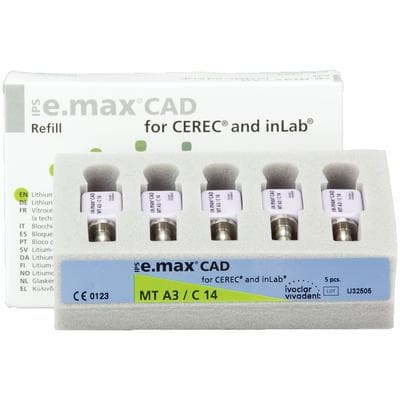 IPS e.max CAD MT (Medium Translucency) Lithium Disilicate Milling Blocks, C14, Shade A3, 5/Box thumbnail 14
