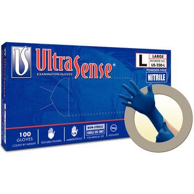 UltraSense US-220 Nitrile Exam Gloves, Powder-Free, Latex-Free, Textured, Blue, Large, 100/Box thumbnail 16