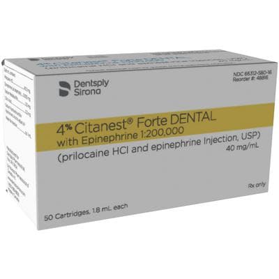 Citanest Forte 4% Prilocaine with Epinephrine 1:200,000, 1.8 mL Glass Cartridges, Yellow, 50/Box, 48816 thumbnail 14