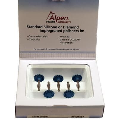 Alpen ShapeGuard Composite Plus Polishing Spiral Wheel, Step 2, Ultra Fine, RA Shank, 140, Light Blue, 5/Pkg, 60021907 thumbnail 11