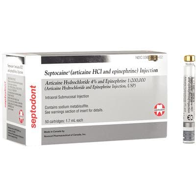 Septocaine Articaine HCl 4% with Epinephrine 1:200,000, Silver, 1.7 mL Cartridges, 50/Box, 01A1200 thumbnail 18