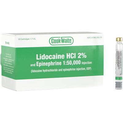 Cook-Waite Lidocaine HCl 2% with Epinephrine 1:50,000 Injection, 1.7 mL Glass Cartridges, 50/Box, Green, 99169 thumbnail 5
