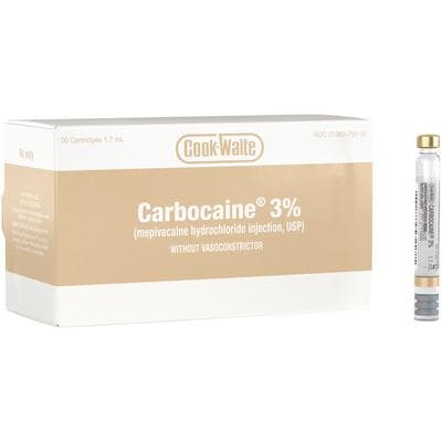 Cook-Waite Carbocaine 3% Mepivacaine HCl without Vasoconstrictor, 1.7 mL Cartridges, 50/Box, 99171 thumbnail 5