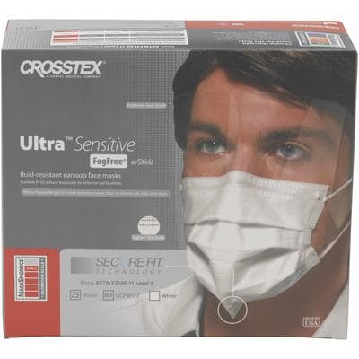 Crosstex Ultra Sensitive FogFree SecureFit Earloop Face Mask with Wrap-Around Shield, ASTM Level 3, White, 25/Box, GCPWSSF thumbnail 20