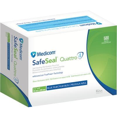 Medicom SafeSeal Quattro Self-Sealing Sterilization Pouches, 3-1/2" x 9", Blue Film, 500/Box, 88010-4B thumbnail 19