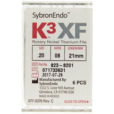 Kerr K3XF Nickel Titanium Rotary Endodontic Files, #20, .08 Taper, 21mm, Yellow, 6/Pk, 823-8201 thumbnail 7