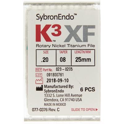 Kerr K3XF Nickel Titanium Rotary Endodontic Files, .08 Taper, #20, 25mm, Yellow, 6/Pk, 823-8205 thumbnail 20