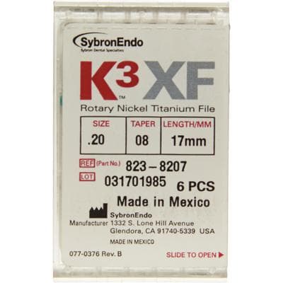 Kerr K3XF Nickel Titanium Rotary File, #20, .08 Taper, 17mm, Yellow, 6/Pk, 823-8207 thumbnail 6