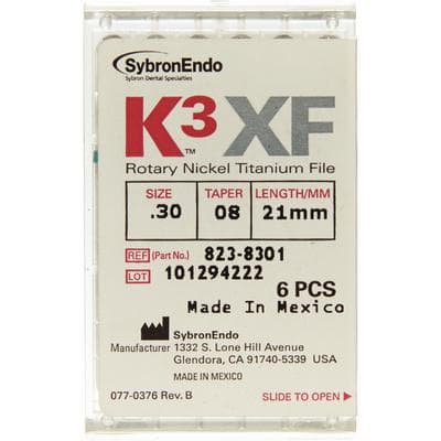Kerr K3XF Nickel Titanium Rotary Files, #30, .08 Taper, 21mm, Blue, 6/Pk, 823-8301 thumbnail 6