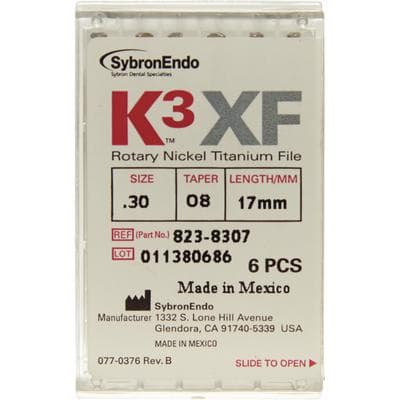 Kerr K3XF Nickel Titanium Rotary Files, #30, .08 Taper, 17mm, Blue, 6/Pk, 823-8307 thumbnail 7