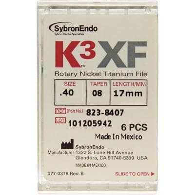 Kerr K3XF Nickel Titanium Rotary Files, #40, .08 Taper, 17mm, Black, 6/Pk, 823-8407 thumbnail 7